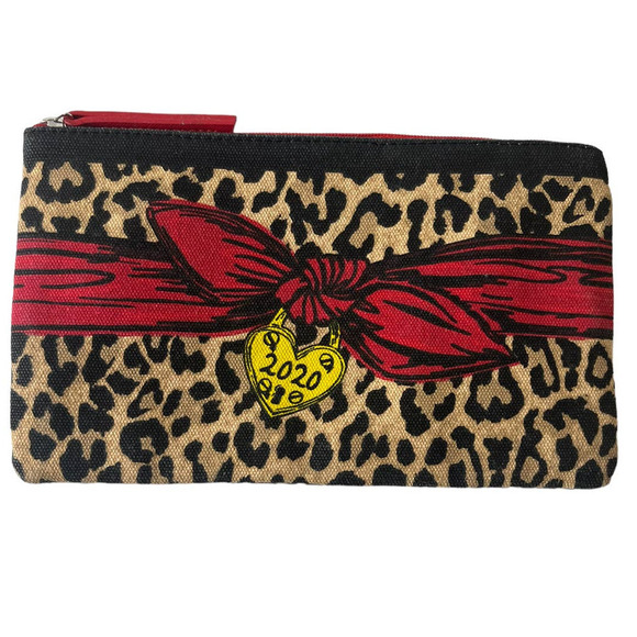Brighton Red Heart Leopard Print Canvas Pouch Zippered Top Closure Purse Bag - Picture 1 of 4